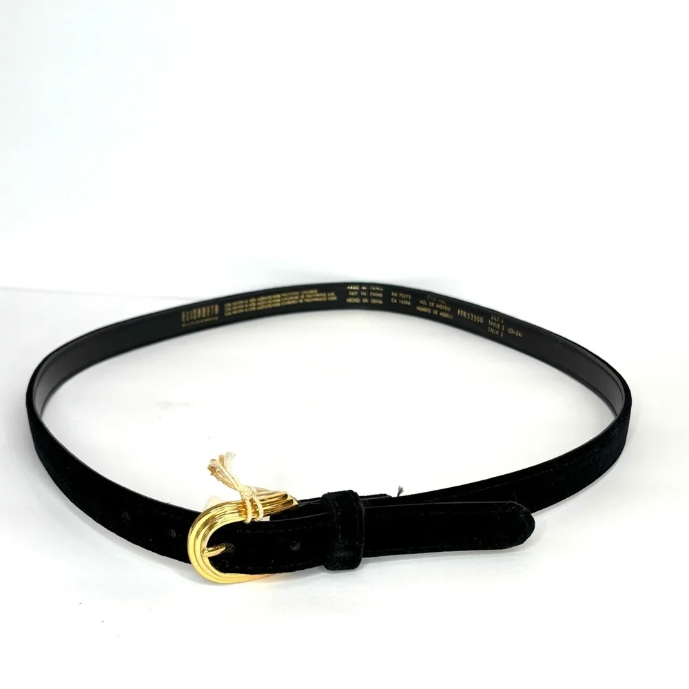 Vtg. Elisabeth Liz Claiborne Black Velvet Belt Gold Buckle Size 3X (22-24) NEW